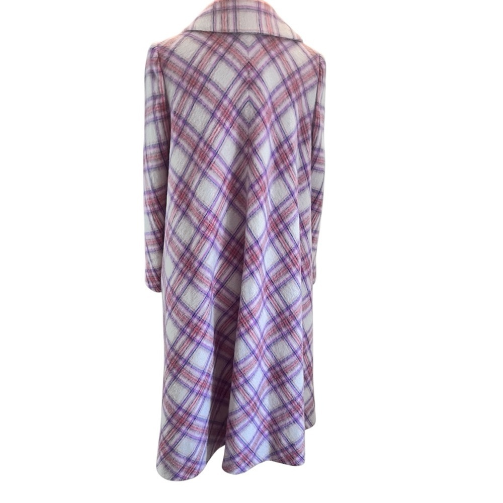 Vintage 1950s Louis Goldstein Plaid Pink Women's Wool Dress Coat Medium - Picture 9 of 16